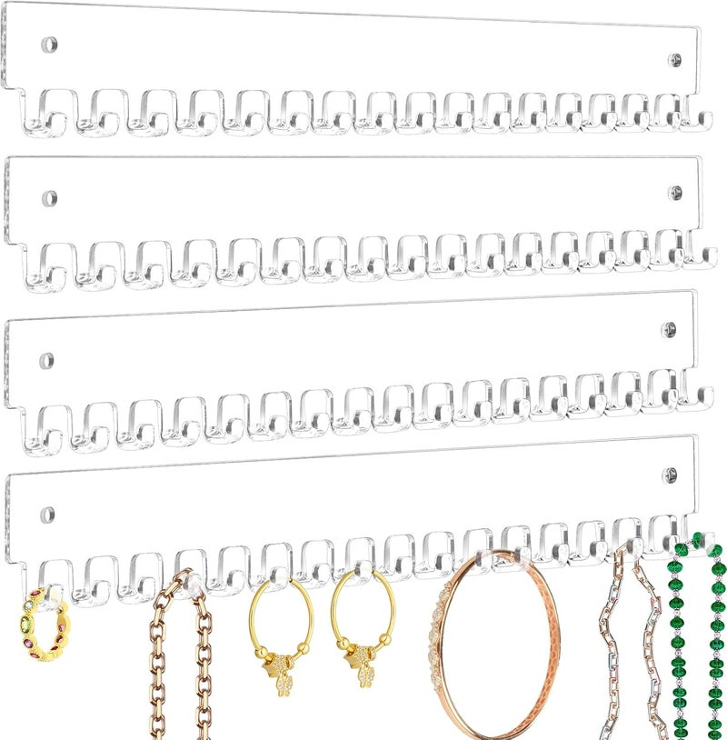 milylove Acrylic Necklace Holder 4 Pack Wall Mounted Necklace Organizer Hanging Jewelry Organizer with 17 Hooks for Necklaces, Bracelets, Rings and Bangles Display (14.17 inch) - Image 1